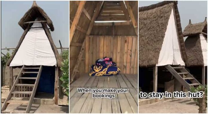 Nigerian lady shares video of thatched hut that costs 25k to stay in for 12 hours