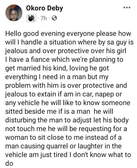 He hates when a man sits beside me in a commercial vehicle- Lady laments over her over-protective fiancé