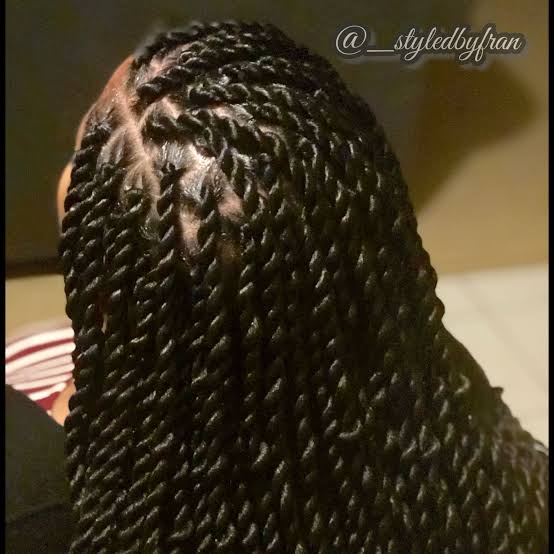 Twisted knotless braids