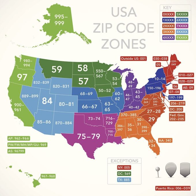 USA zip code zones