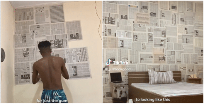 Nigerian man use old newspapers to decorate walls | battabox.com