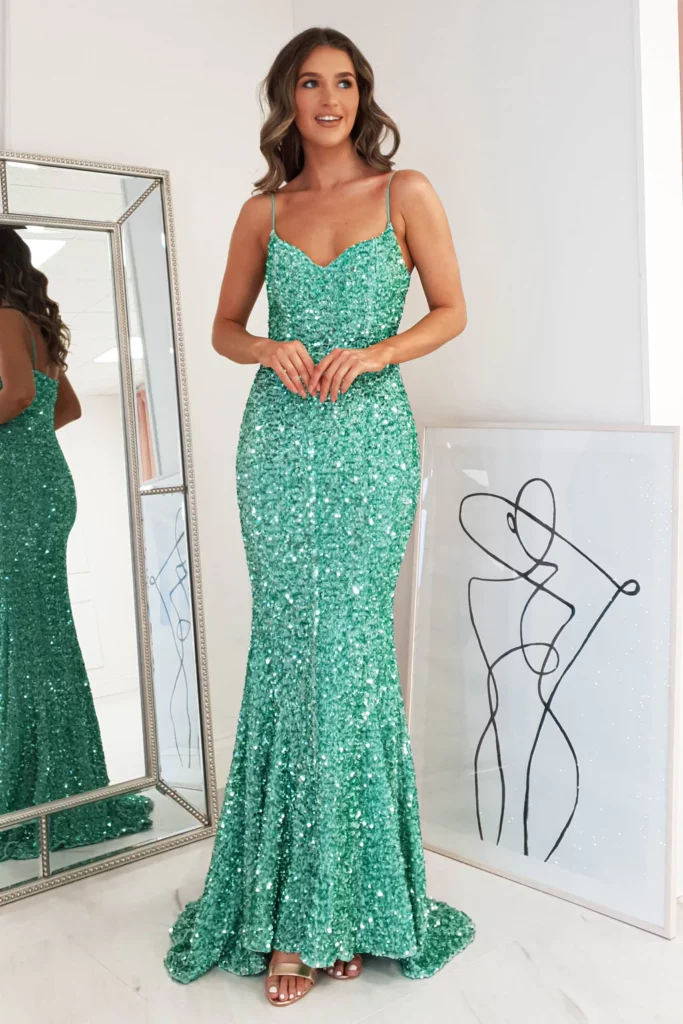 Sequin material dinner gown