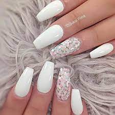 White Nails Design with Glitter