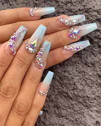 Ombre Nail Designs with Rhinestones