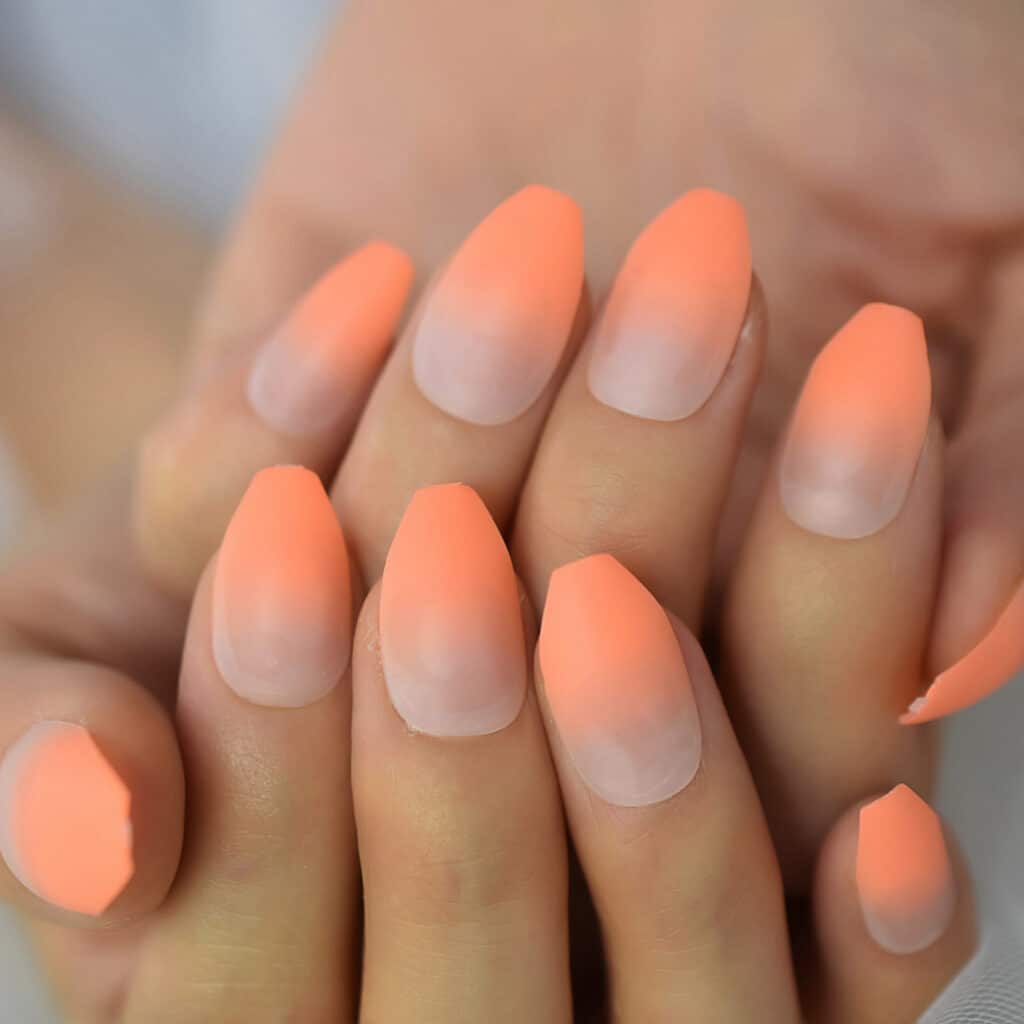 Orange ombre acrylic nails
