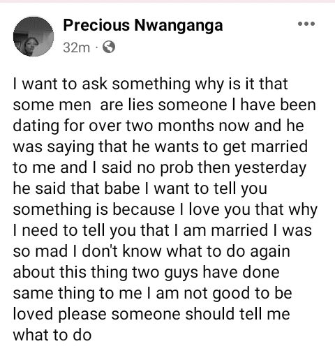 Lady devastated after finding out boyfriend of 2 months is married