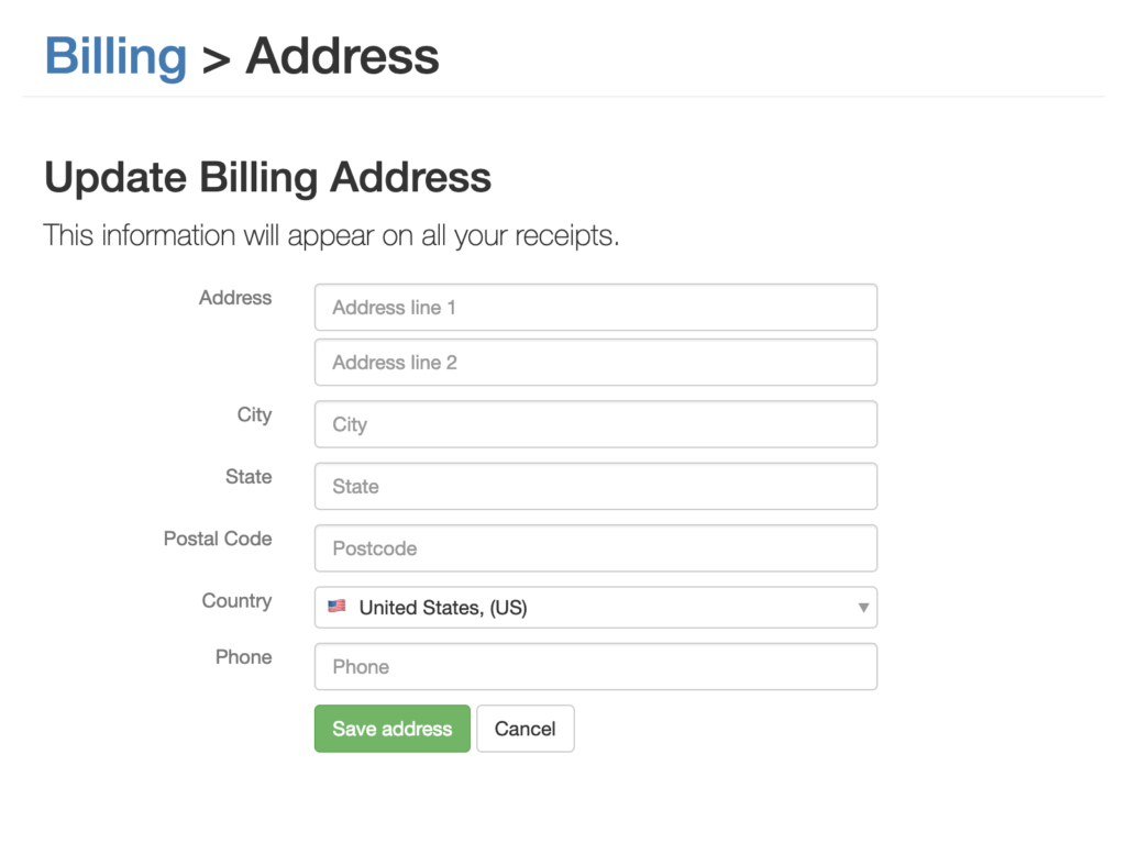 Format for Billing Address