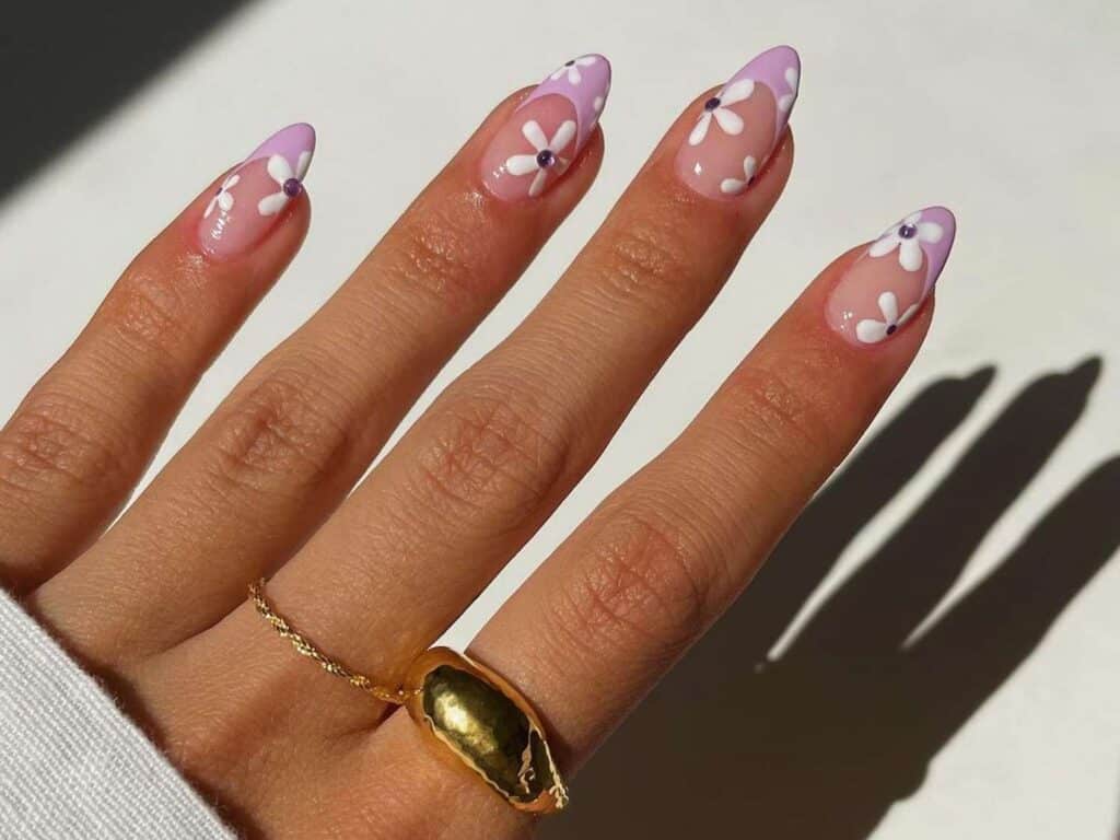 Floral Accent French Nail Designs