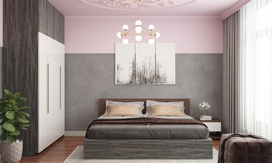 Grey and Pink two-colour Combination for Bedroom Walls