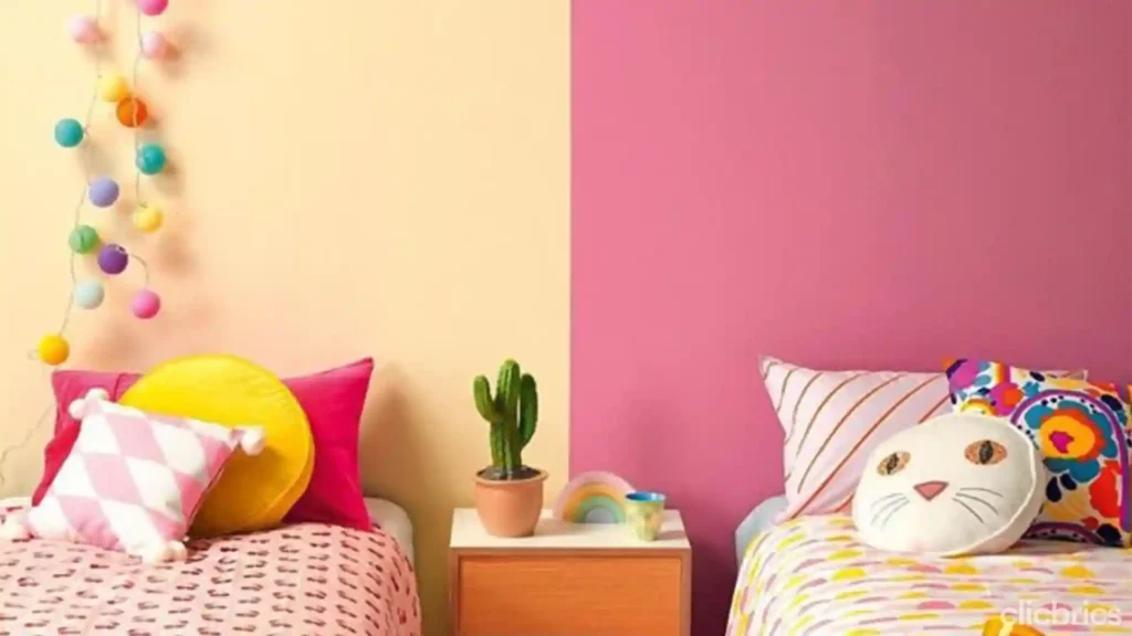 Muddy Yellow and Pink two-colour Combination for Bedroom walls
