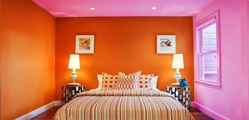 Orange and Pink two colour Combination for bedroom Walls