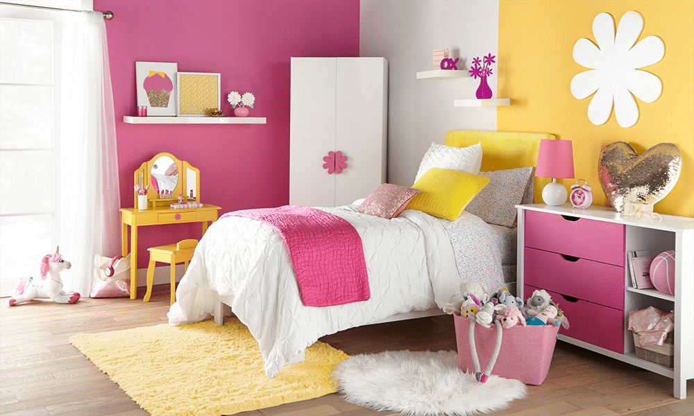 Pink and Yellow Colour in a Kid’s Bedroom