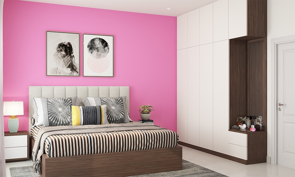 White and Pink two-colour combination for bedroom walls